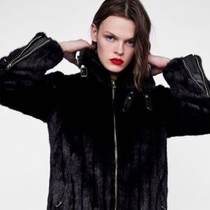 Zara - Black Faux Fur Belted Coat